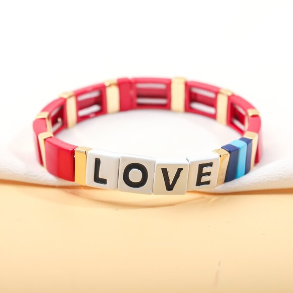 NEW Roxanne Assoulin Just Say Love Gold Red Enamel Stretch Bracelet - Picture 1 of 3